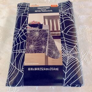 NWT Celebrate It Halloween Spiderweb Peva Tablecloth 69x84 Rectangle Gorgeous
